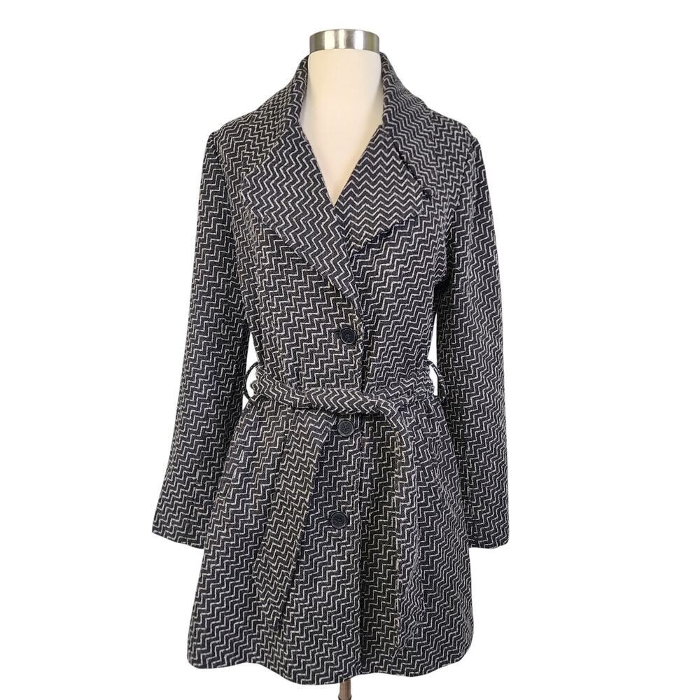 Jack by BB Dakota Womens Wool Blend Coat Size Medium Gray White Zig Zag Print